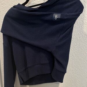 ALO Yoga Navy ribbed crop hoodie
